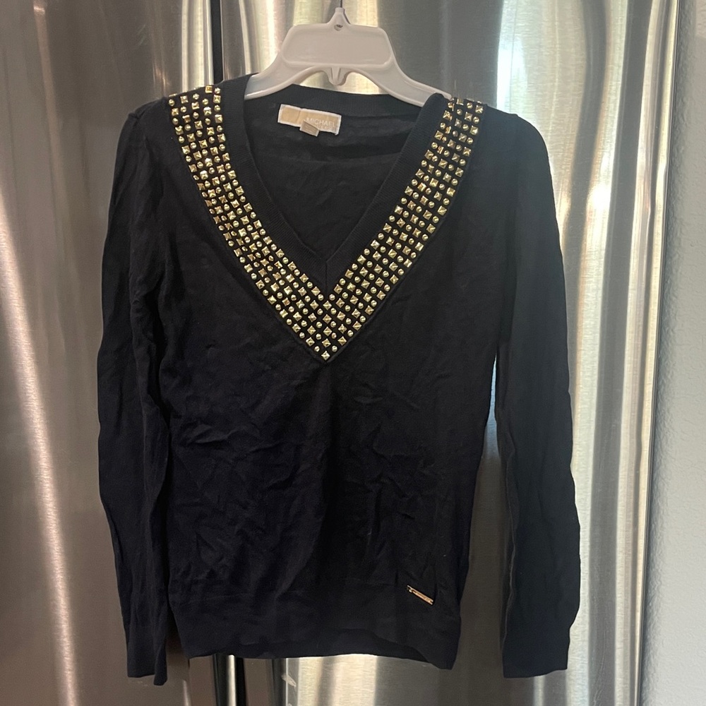 Michael Kors Black Sweater with Gold Studs